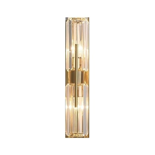 JYBNBBE Nordic Style Modern Gold Wall Light, Cylindrical Crystal Lampshade with E14 Base, 3-Color Dimming Wall Sconces for Vanity, Corridor, Living Room, Dining Room, Bathroom