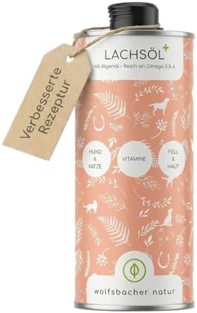 Lachsöl Plus mit Algenöl für Hunde & Katzen 1 Liter – Hoher EPA & DHA Gehalt – Omega 3 & 6 Mix für Gelenke & Immunsystem – Premium Fischöl & Algenöl