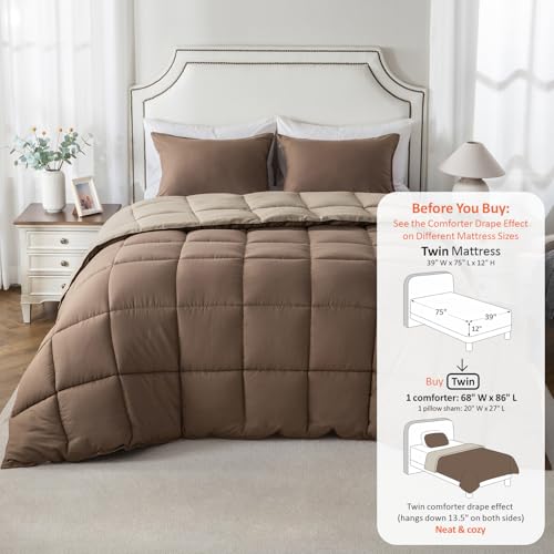 Image of KASENTEX Twin Comforter Set, Reversible, Goose Down Alternative, All Season | 250 GSM Fill, Ultra-Soft, Lightweight, Machine Washable, 1 Comforter + 1 Pillow Sham, Cub /Elmwood