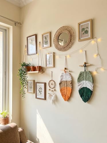 Image of JH Gallery Handmade Tricolor Macrame Leaf Wall Decor, Boho Cotton Rope Hanging with Wooden Beads for Bedroom, Living Room, Balcony and Home Decoration. (Pack of 2)