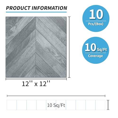 Image of Art3d 10-Pack Herringbone Peel and Stick Floor Tiles (10 Sq.Ft), Grey