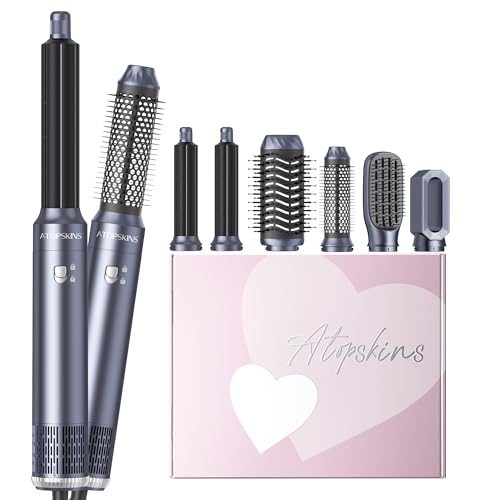 Image of 6 in 1 Blow Dryer Brush Set, 1000W Hot Air Brush with 2 Auto-Wrap Curlers, Negative Ion Hair Styler for Drying, Straightening & Volumizing, Anti-Frizz Styling Tool