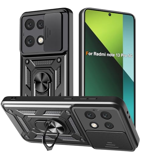 Funda para Xiaomi Redmi Note 13 Pro 5G/Poco X6 5G, Protección de la Cámara Carcasa para Xiaomi Poco X6 5G con Cubierta de Cámara Deslizante y Soporte Anti-Choque Funda para Note 13 Pro 5G – Negro