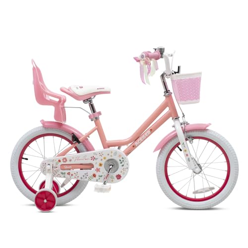 Image of ACEGER Girls Bike with Basket for Ages 2-12 Years Old Kids, 12 14 16 18 Inch with Training Wheels，Princess Style with Streamers, Handbrake & Coaster Brake,Multiple Colors.