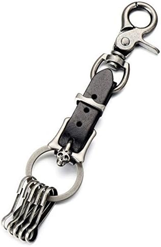 (TM) Elegant Small Skull Antique Design Leather Keychain Waist Key Holder Key Fob Key Chain Holder (Black)