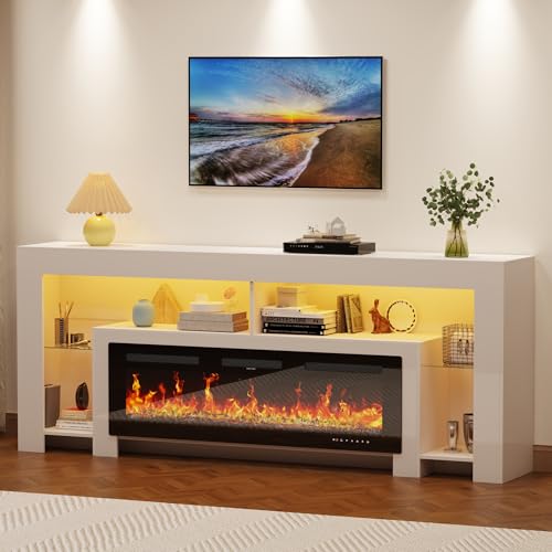 82" Modern High Gloss Fireplace TV Stand with 50" Fireplace,
