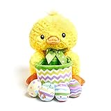 Cuddle Barn - Basket of Eggs - Chick | Easter Basket Stuffer Animated Animal Plush Toy Chick Holds Basket of Plush Eggs and Twirls Around to Bunny Hop, 10 inches