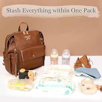 miss fong Small Diaper Bag, Mini Dackpack Leather Diaper Bag Backpack with 12 Diaper Bag Organizer, Insulated Pocket, 2 Insulated Pockets (Brown)