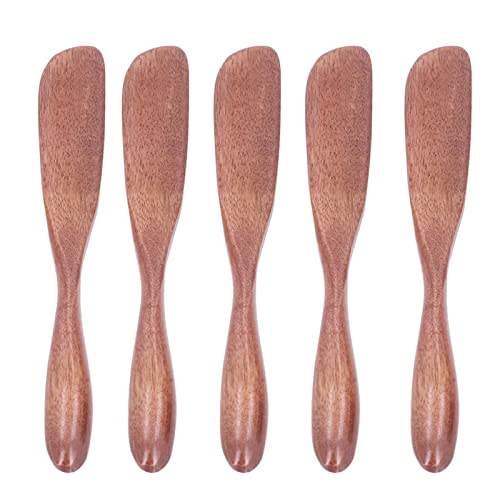 HERCHR 5Pcs Butter Spreaders, Wooden Butter Bagels Cheese Knife Jelly Spreader Condiment Knife Sandwich Spreaders Mini Spatulas for Kitchen(Dark)