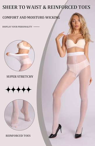 Image of MERYLURE 20D Sheer Black Tights for Women, T-Crotch Ultra Thin Pantyhose High Waist Stockings Reinforced Toes 2 Pairs