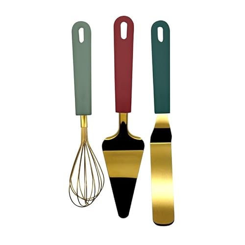 Zenker Set pasticceria 3 pezzi, parte funzionale in acciaio inox 18/0 color oro e manici in PP colorati. Frusta 24,5cm, spatola 27cm, paletta servitorta 27,5 cm