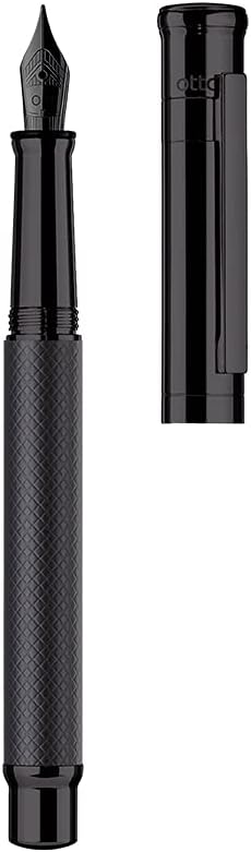 Otto Hutt D04 068-11268 Fountain Pen Brass Black Checked Guilhole Painting Matt 13.2 cm Line Width B