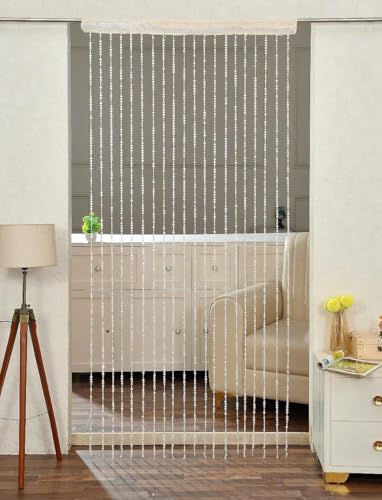 Image of Pomp & Romp Iridescent Crystal Beaded String Curtain, Decorative Door Window Divider with Rainbow Effect Acrylic Beads