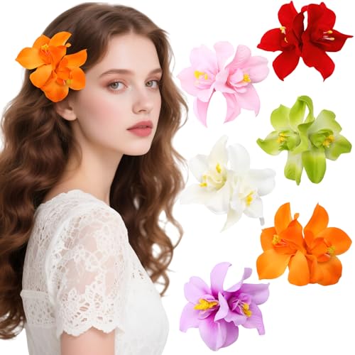 6 Colors Artificial Flower Hair Clips,Bohemian Flower Hairpin,Hawaiian Hibiscus Plumeria Hairpin for Women Girls Teens Kids