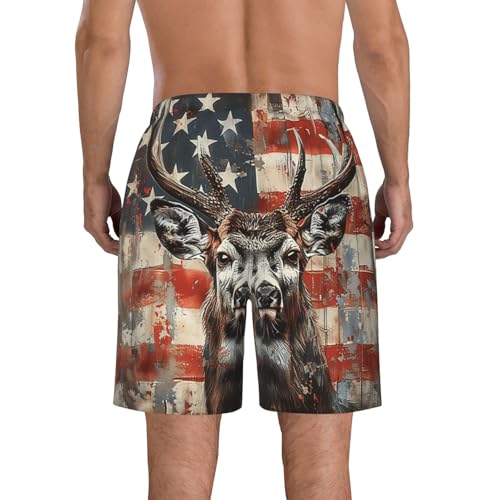 Men's Quick Dry Swim Shorts Deer American Flag Buck USA Flag Hunting Vintage Beach Trunks with Pockets2