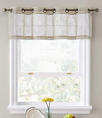 HLC.ME Abbey Faux Linen Textured Semi Sheer Privacy Light Filtering Transparent Thick Half Short Grommet Curtain Valance Topper for Small Windows, Bedroom & Bathroom (54 W x 18 L, Beige)