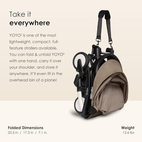 Image of Babyzen YOYO Stroller Combo - Lightweight, Compact, Foldable Stroller- Multiple Recline Positions, Travel Friendly, 5 Point Harness - Includes White Frame with seat Cushion and Matching Canopy (Taupe)