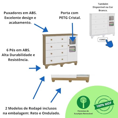 Quarto de Bebê Completo com Guarda Roupa 3 Portas Berço Americano Cômoda Uli 4 Gavetas Móveis Peroba