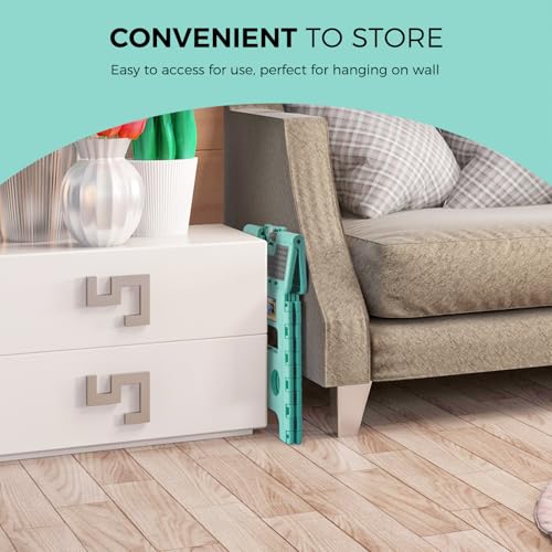 Image of ACKO Folding Step Stool 13 Inch Stool Heavy Duty Plastic Foldable Step Stools for Kids, Stepping Stool with Handle, Suitable for Kitchen Hold Up to 300 LB (Teal 1PC)