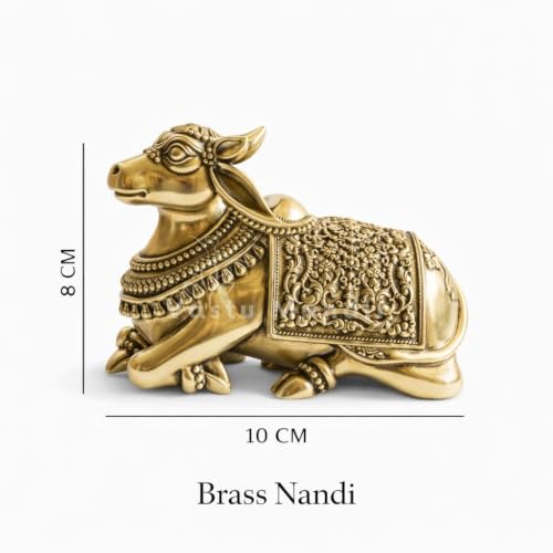 Image of Brass Nandi Idol, Vastu Remedy for Stability & Devotion (10 x 8 cm, 380 g)