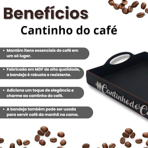 Bandeja Decorativa Para Server Cantinho Do Café Em Mdf Pintado de Preto