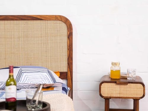 Image of Rattan King Size Bed for Bedroom | Wooden Cane King Size Cot | Sheesham Wood, Choco Brown Finish | Size: 72 x 78 in | Double Bed Palang for Living Room Home Furniture | Assembly- DIY