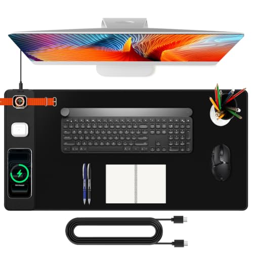 Image of Mouse Pad with Magnetic Wireless Charging, Large Desk Mat, Non-Slip Mouse Mat, Keyboard Pad for Gaming, Desk, Office, PC