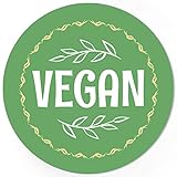 48 runde Design Etiketten - VEGAN - Aufkleber passend für Vegetarisch Hotel Buffet Essen Nahrungsmittel - Motiv: Vintage Grün