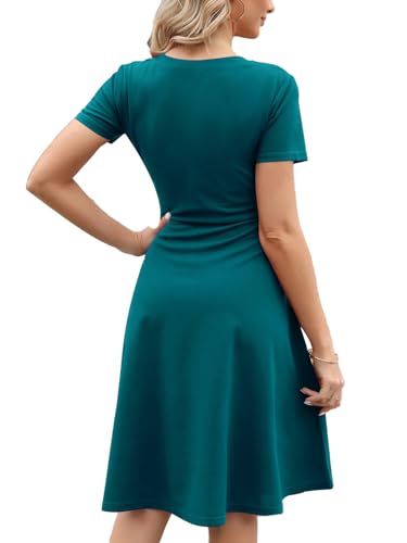 Image of Women's 2026 Fit and Flare Dress Summer Casual Elegant Vintage Floral Printed Work Party A-line Dress with Pockets 162