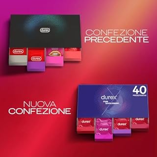 Durex Fun Explosion Mix di Preservativi Sottili, Con Rilievi e Nervature e Aromatizzati alla Fragola, 40 Profilattici, Esclusiva Online
