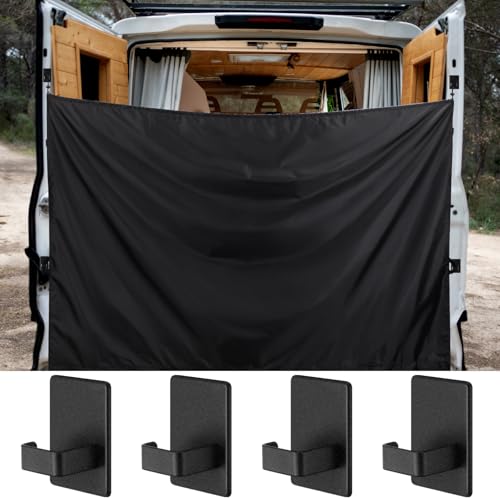 Image of Fanfanwin 7x6 ft Black Large Van Curtains Camper Car Rear Door Shower Curtains with Magnetic Hooks Adjustable Outdoor Shower Double Layer Changing Car Cover Truck Travelling