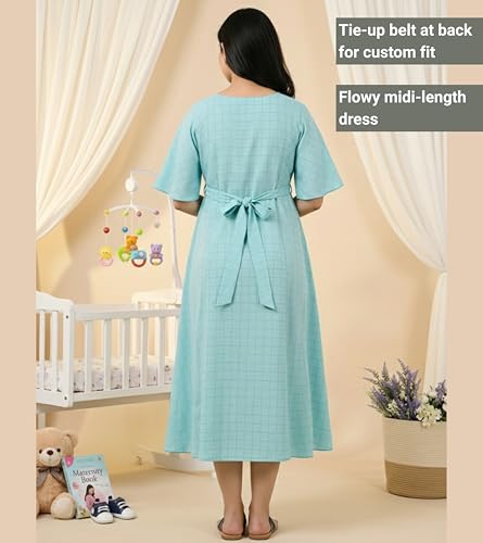 Image of DUMMY SHAPE Feeding Nighty | Maternity Dresses for Women Cotton Blend | Floral Pink Anarkali Kurta with Dual Nursing Zippers for Pregnancy & Breastfeeding | Gifts for Pregnant Women (