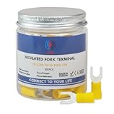 JYS Insulated Fork Terminals,Spade Terminals, PVC Electrical Crimp Connectors (Yellow, 12-10 AWG, #10 Stud)