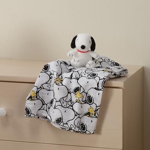Image of Lambs & Ivy Snoopy Muslin Swaddle Blanket & Mini Plush Newborn Baby Gift Set