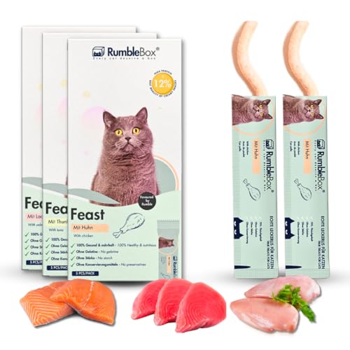 Schleckies mit 70% Fleisch & 1500mg/kg Taurin, getreidefrei & zuckerfrei für Allergiker, Gesunde Leckerlis für Katzen ohne schädliche Zusätze (Ultimate Sparbox 3x75g)