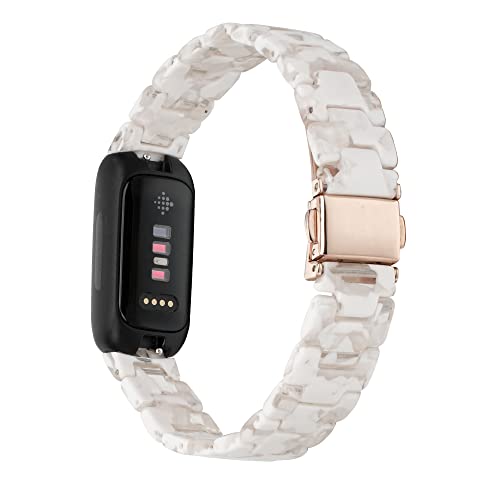 Wongeto Compatible with Fitbit Inspire 3 Strap,Tortoise Resin Replacement Wristband Strap for Fitbit Inspire 3 accssorises Women Grils Men (White Flower) - Image 2