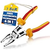 S&R Pinza da Elettricista Combinata 4 in 1, 220 mm VDE 1000V – Acciaio Forgiato 60CrV | Pinza Universale Professionale con Impugnatura Antiscivolo | Serraggio, Taglio, Spelatura e Crimpatura