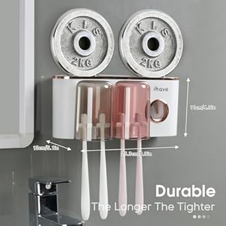 iHave Toothbrush Holders Bathroom Decor with Toothpaste Dispenser, 2 Cups Toothbrush Holder Wall Mounted Bathroom Accessories