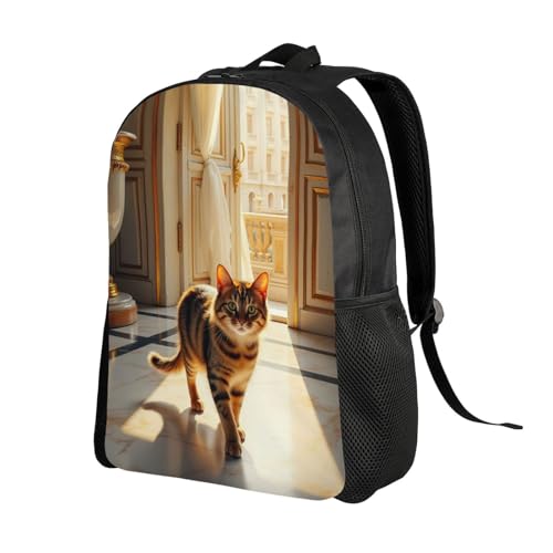 Comfort Fit Unisex Tabby Cat Walking Tiled Floor Room Backpack Durable Daily Commute Travel Adventures 16 Inch2