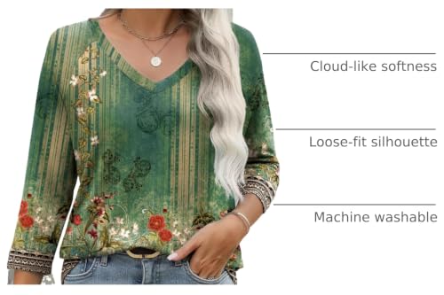 Image of Zeagoo 3 /4 Length Sleeve Womens Tops Casual V Neck Shirts Soft Basic Tees Business Work Blouses