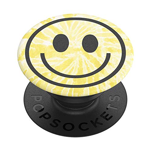 Image of PopSockets Adhesive Phone Grip, Holder- Tie Dye Smiley | Secure Comfortable Hold, Anti-Drop, Kickstand, Yellow, Butter, Smiley, Face