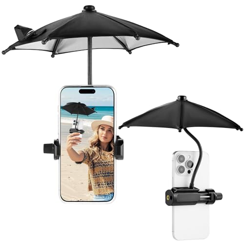 OUTXE Strong Clip Phone Umbrella for Sun Mini Tanning Shade Cover for Cell iPhone/Android (Black) (1-Pack)
