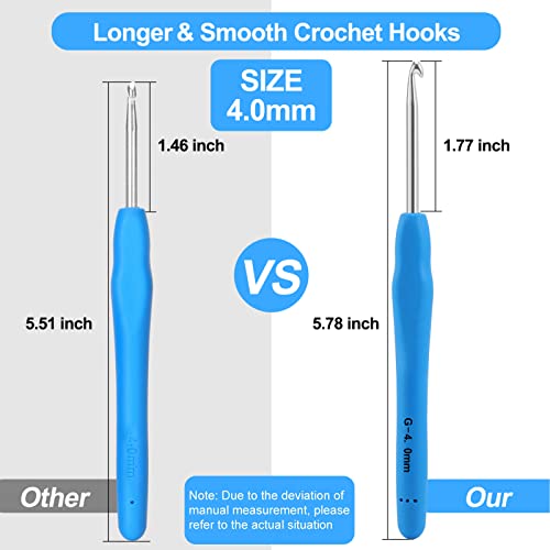 Image of Vodiye 10PCS Crochet Hooks, Professional Extra Long 4.0mm, Ergonomic Handle, Crochet Needle for Beginners and Experienced Lovers