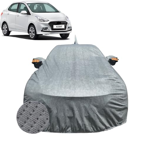Image of Car Cover Compatible For Hyundai Xcent (2014-2020)| 100% Waterproof Cover with Antenna & REFLECTIVE Mirror Pockets | Dustproof, Scratchproof, Heatproof Xcent Car Cover|Soft Cotton Lining|GREY
