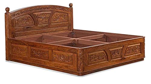 Image of Sheesham Solid Wooden King Size Carving Czar Bed with Storage for Beautiful Bedroom
