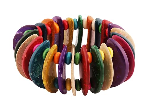 MINACHI Boho Chunky Colorful Wooden Bead Stretch Bracelet, Handmade Bohemian Statement Jewelry For Women