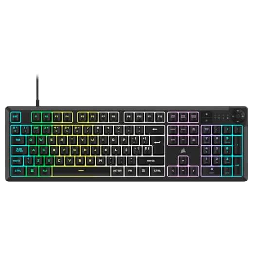 Corsair K55 Core RGB Teclado de Membrana con Cable para Juegos – Interruptores Silenciosos y Sensibles – Resistente a Salpicaduras – RGB de Diez Zonas – iCUE Compatible – QWERTY ES – PC, Mac –Negro