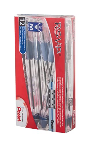 PentelÂ® R.S.V.P.Â® Ballpoint Pens, Medium Point, 1.0 mm, Clear Barrel, Blue Ink, Pack Of 12
