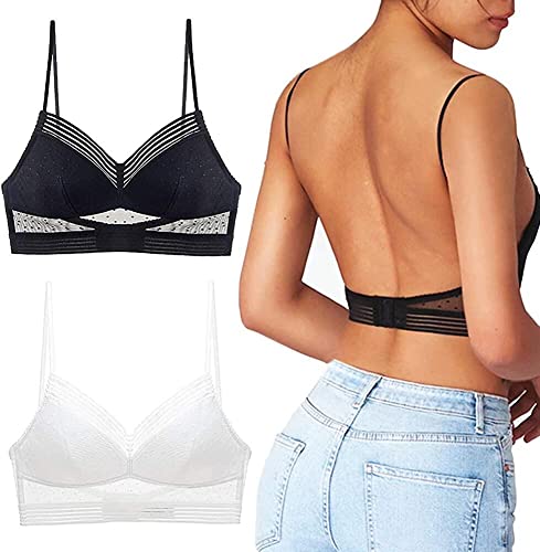 2 Pcs BH für Tiefen Rückenausschnitt Damen Spitzen BH Push Up Sexy...