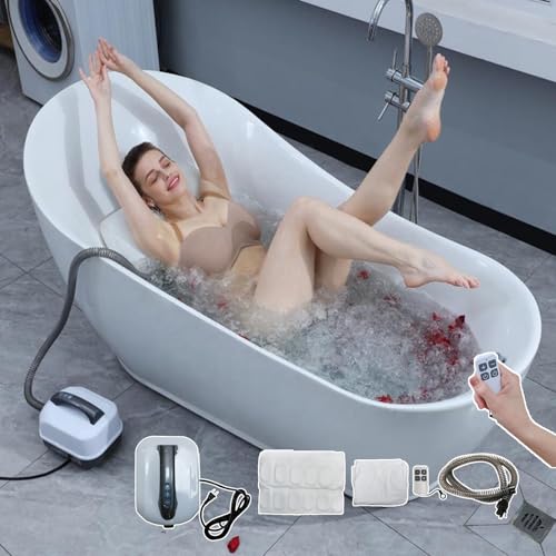 Alfombrilla de masaje de spa con engranajes ajustables, diseño antideslizante impermeable, almohada inflable, control remoto, potente bomba de aire, 114 chorros para relajación y mejora del sueño